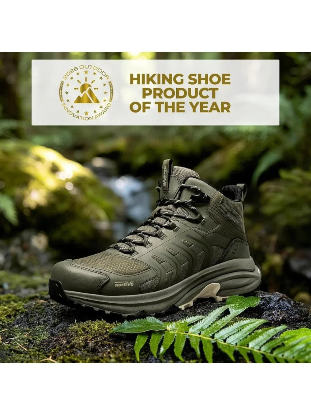 Men's Army Green Trekking Shoes Mid Top Round Toe Non Slip Zipper Hiking Boots